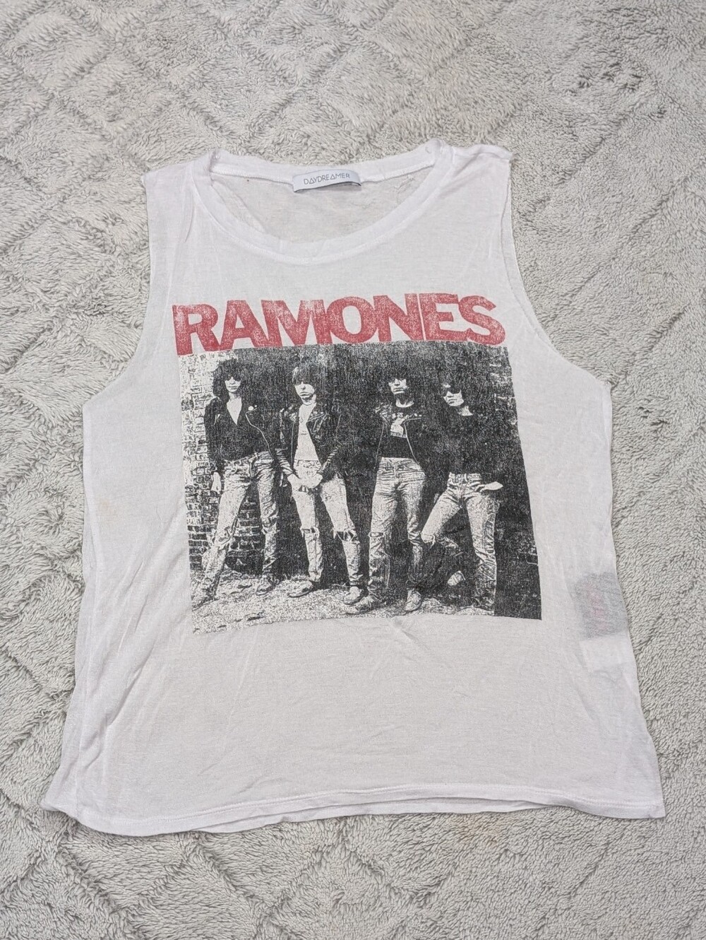 Daydreamer Top Womens XS White Ramones Graphic Tank Light Semi Sheer